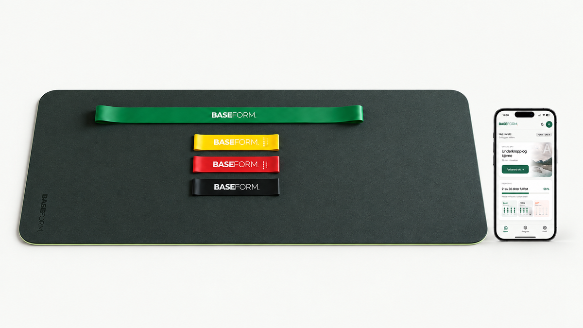 Baseform Drop 01 med treningsmatte, tre minibands, powerband og Baseform-appen
